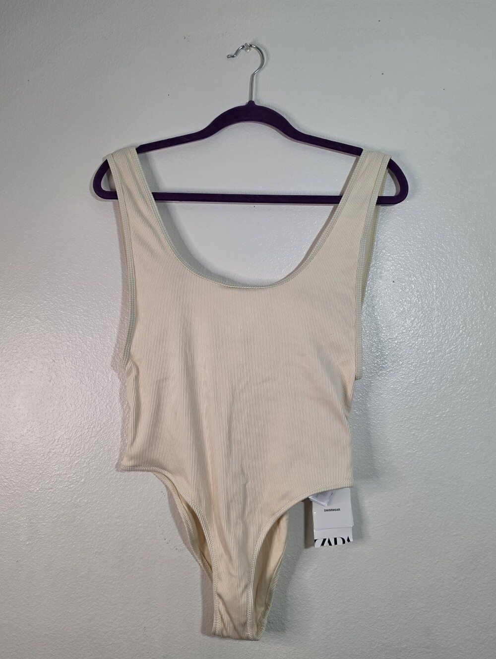 NWT Zara RIB SWIMSUIT  Size L Cream